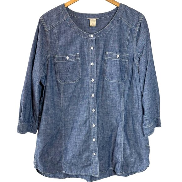 Duluth Trading Co Chambray Denim Tunic Top Organic Cotton Blue Size XL - Picture 3 of 6